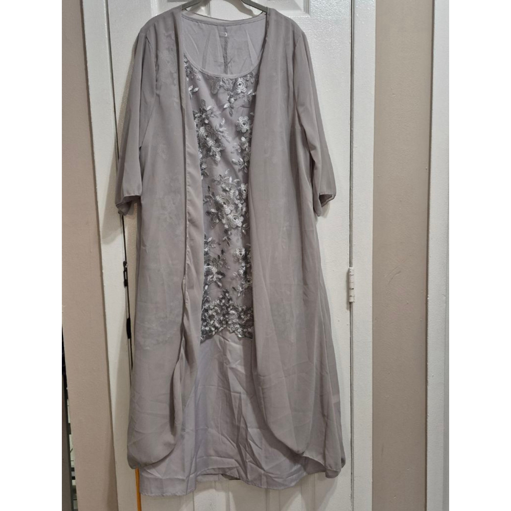 Women's Unbranded Gray Silver Embroidered Maxi Dress Plus Size 2X